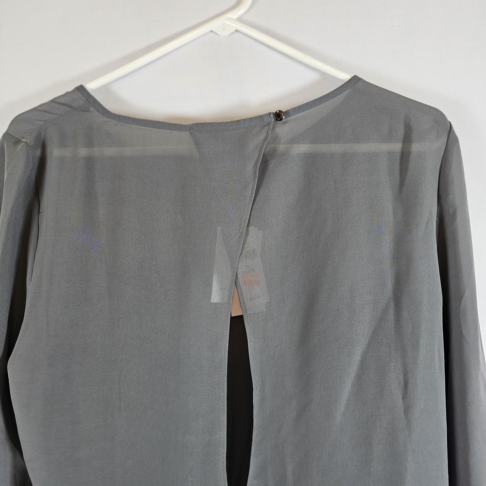 Banana Republic Womens Petite Large Gray Sheer Open Back Long Slv Top NWT - Picture 4 of 9